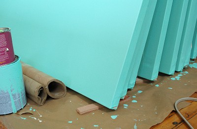 stretched and painted canvases